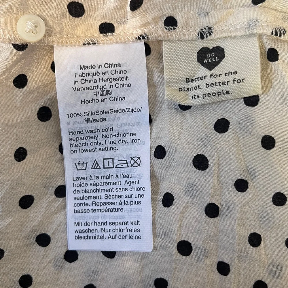 Madewell Silk V-Neck Shoulder-Ruffle Top in Inkbrush‎ Dots S